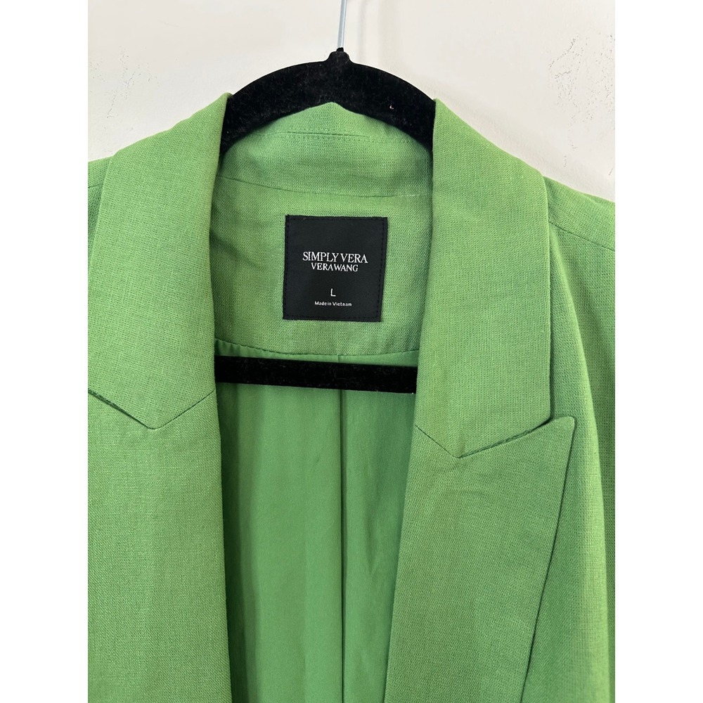 Simply Vera Vera Wang‎ Womens Green Open Front Blazer Jacket linen - Picture 3 of 5